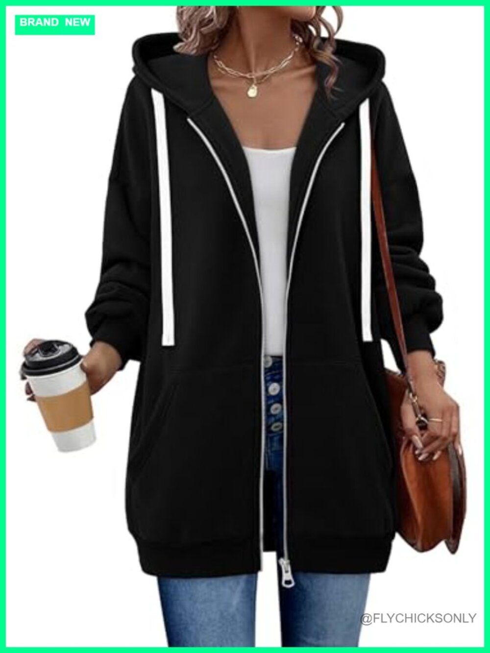 Womens Zip Up Hoodie Oversized Fleece Drawstring Sweatshirt Y2K